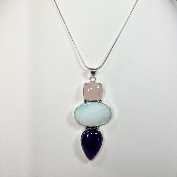 XL Hemimorphite Multi Stone 925 Gemstone Pendant - Picture 3 of 5